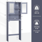 Yaheetech Slim Over the Toilet Storage Cabinet, Frosted Glass Doors, Gray - Image 3