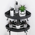 DUFU Adhesive Corner Shower Caddy with Hooks, Black, 2 Pack by DUFU