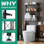 Kalrin Over The Toilet Storage with X Shape Side Guardrail, 3-Tier Over Toilet Storage Rack with Drain Basket, Freestanding Bathroom Organizer for Balcony Laundry, Pure Black - Image 4