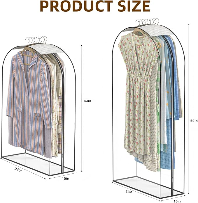 Clear Garment Bags for Hanging Clothes, 4-Pack, 2x43"+2x60" - Image 2