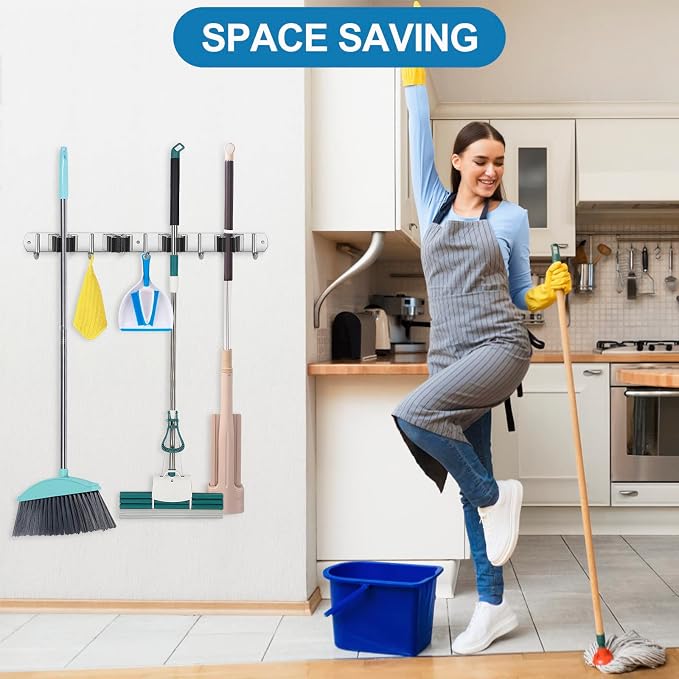 IMILLET Broom Holder Wall Mount Stainless Steel Mop Organizer - Image 7