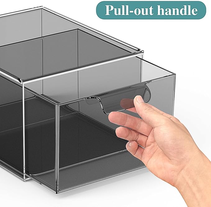 SpaceHacks 2 Pack Stackable Makeup Organizer and Storage, Acrylic Organizers，Clear Plastic Storage Drawer with Pull-Out Handles for Vanity, Undersink, Kitchen Cabinets, Pantry, Black - Image 4