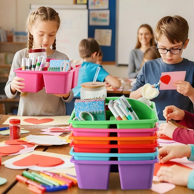 6 Pack Plastic Classroom Organizer Caddy with Handle, Classic - Image 5