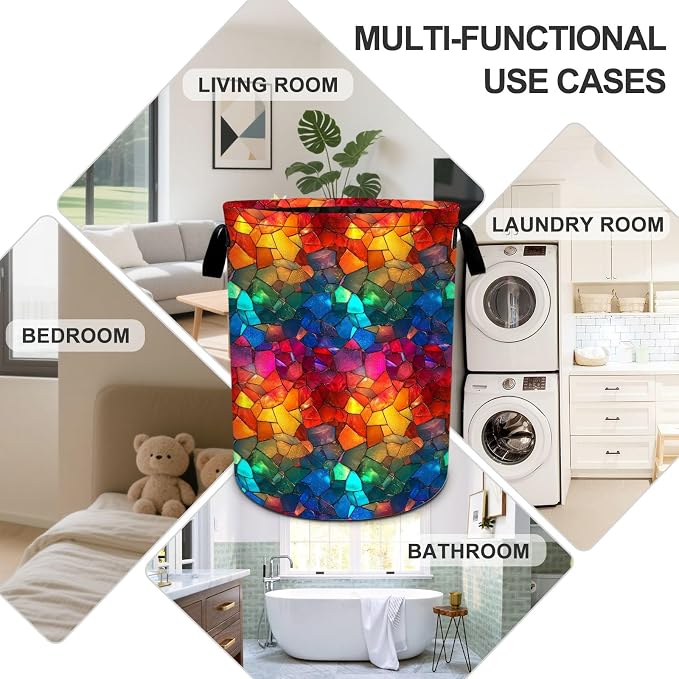 Rainbow Laundry Basket Foldable Oxford Laundry Hamper With Handle For Room Bathroom Bedroom - Image 7