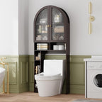 Over The Toilet Storage Cabinet, 29.7”W Modern Storage Cabinet Over Toilet with Acrylic Doors, Arched Freestanding Over Toilet Rack with Adjustable Shelf for Bathroom, Espresso by BONITURE