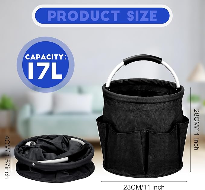 Cleaning Caddy for Cleaning Supplies,17L Cleaning Supply Caddy with Handle Foldable Cleaning Supplies Organizer Bucket Cleaning Products Organizers for Home, Garden (Black) - Image 2