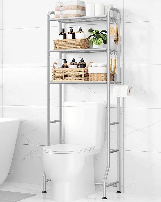 Kitsure Over Toilet Storage Rack, 63.2" H Space-Saving, Holder & Hooks by Kitsure