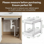 Bamboo Under Sink Storage 2 Tier Pull Out Cabinet Organizer Slide Out Under Sink Storage Shelf Undersink Organizers Shelves for Kitchen Bathroom Organization (White, 2 Pack) - Image 2