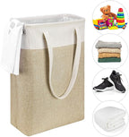 Laundry Basket with Handles Beige&Khaki-Slim Laundry Bin Collapsible Dirty Clothes Basket Narrow Laundry Bag Foldable Dirty Hamper for Camping, Dorms, Apartments - Image 3