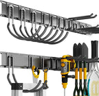 Garage Tool Organizer Wall Mount, 64 Inch Heavy Duty Garden Tool Organizer Storage System, Easy Install with 10 Adjustable Hooks, for Garage, Basement, Shed, Workshop, Black, Steel by CRXCRC