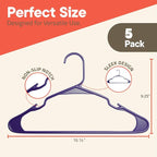 Purple Plastic Hangers 5 Pack– Heavy-Duty Plastic Hangers Slim and Space-Saving, Durable and Lightweight with Non-Slip Shoulder Notches for Slip Dresses, Suits, Jackets & Camisoles - Image 2