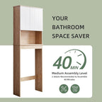 70"H Over The Toilet Cabinet with Asymmetrical Doors, Natural &White - Image 7