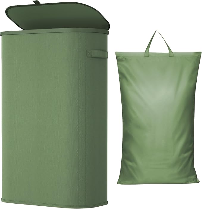 Lifewit 85L Large Laundry Basket with Lid, Laundry Hamper with Plastic Handles and Removable Bag, Foldable Tall Dirty Clothes Hampers for Laundry for Laundry Room, Bedroom, Bathroom, Dorm, Green by Lifewit