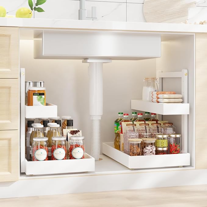 Bamboo Under Sink Storage 2 Tier Pull Out Cabinet Organizer by Unknown