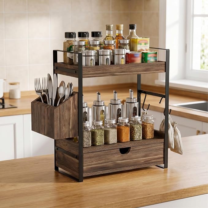 Kottwca 2-Tier Bathroom Counter Organizer with Drawer, Wooden Vanity Shelf - Image 7