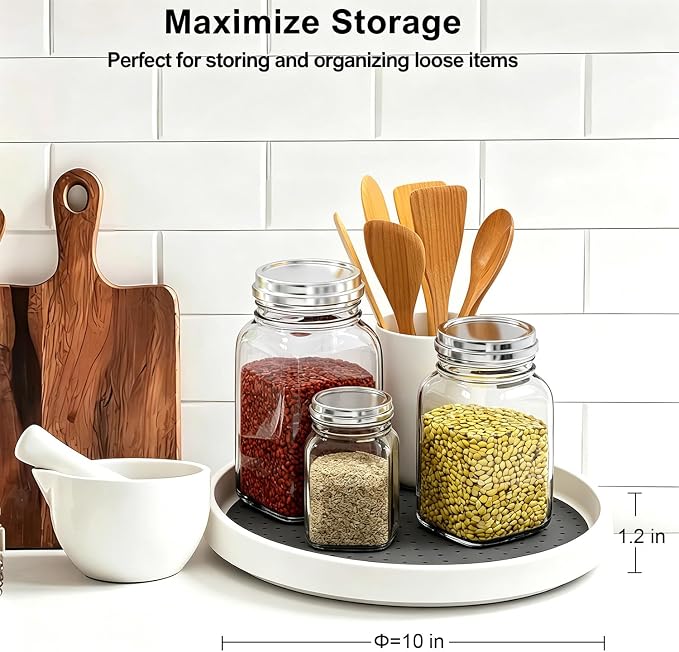 Lazy Susan Turntable Organizer 4 Pack - 10" Rotating Spice Rack Trays - Image 3