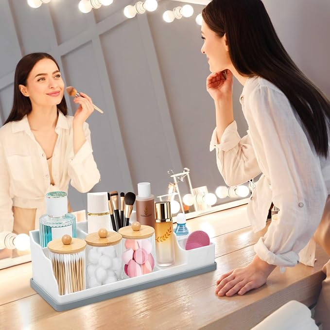 Bathroom Counter Organizer, Large White Silicone Toothbrush Holders for Bathrooms with 3PCS Qtip Holder, Bathroom Organizer Countertop Toothbrush and Toothpaste Holder for Makeup Organizer for Vanity - Image 3
