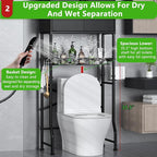 Over The Toilet Storage Cabinet - 2-Door Design Bathroom Organizers Shelf, Freestanding Space-Saver Above Toilet Storage Cabinet with Privacy Protection Rack, Water-Resistant Toilet Shelves (Black) - Image 3