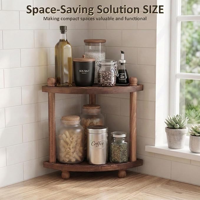 Corner Bathroom Counter Organizer, 2-Tier Bathroom Organizers and Storage, Wooden Vanity Perfume Organizer Makeup Countertop Shelf for Kitchen Dresser - Image 5