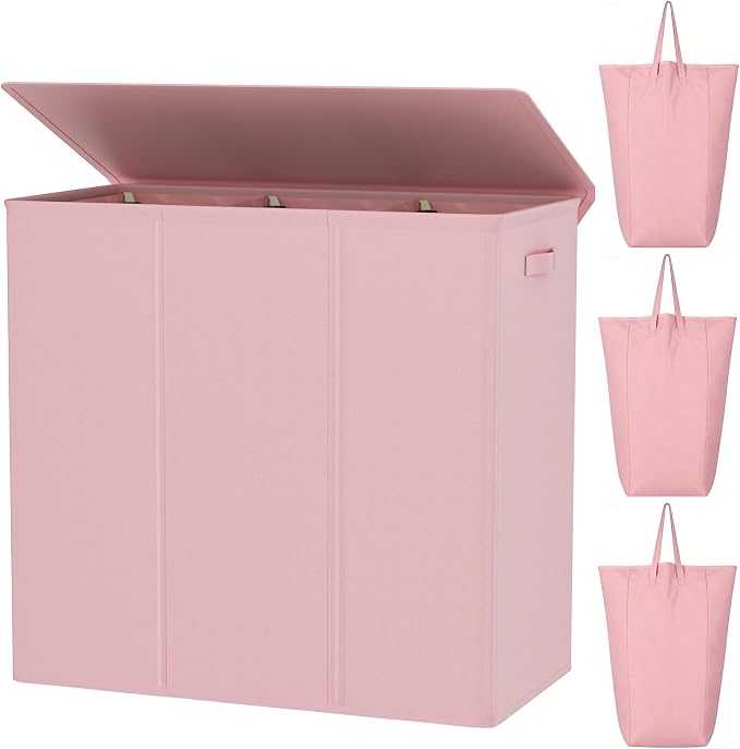 WOWLIVE 180L Laundry Hamper 3 Section, Large Laundry Basket with Lid by WOWLIVE