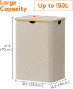 Lifewit 150L Large Laundry Basket with Lid, 2 Removable Bags, Beige - Image 4