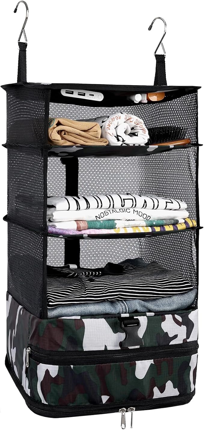 Surblue Hanging Closet Storage Bag Collapsible 3-Shelf Washable Oxford Fabric with 2 Hooks (L 11.41 * 11.41 * 19.68in, Camouflage) by SURBLUE