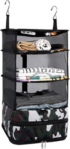 Surblue Hanging Closet Storage Bag Collapsible 3-Shelf Washable Oxford Fabric with 2 Hooks (L 11.41 * 11.41 * 19.68in, Camouflage) by SURBLUE