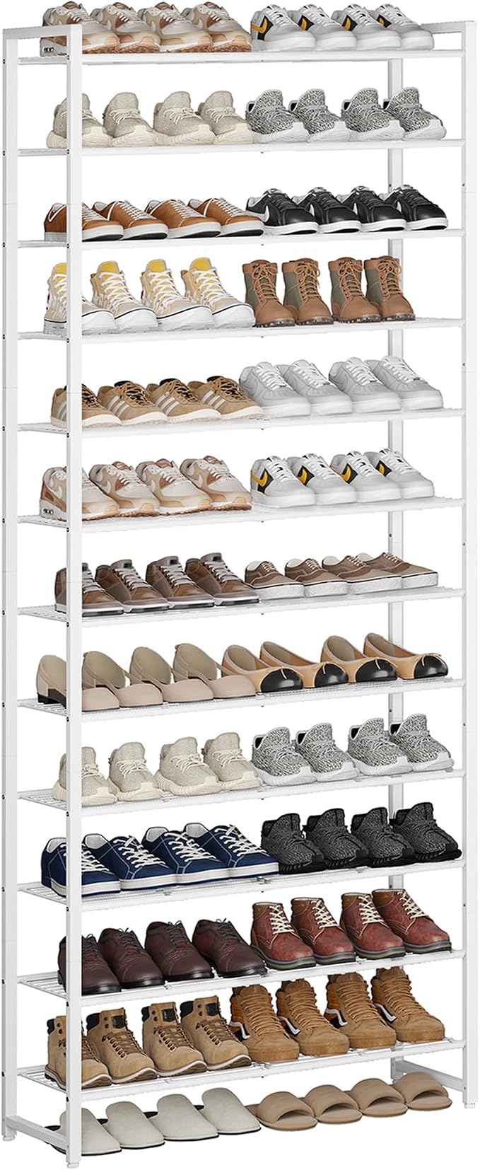 Nunsino Shoe Rack for Closet, Metal Shoe Organizer,12 Tier Garage Shoe Rack Max Holds 60 Pairs,Shoe Storage Shelf,Entryway, White by Nunsino