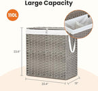 DUMOS Wicker Laundry Basket with Lid, 110L Woven Laundry Hamper with Handles, Foldable Rattan Clothes Hamper with Removable Liner & Sturdy Steel Frame, Dove Gray - Image 7