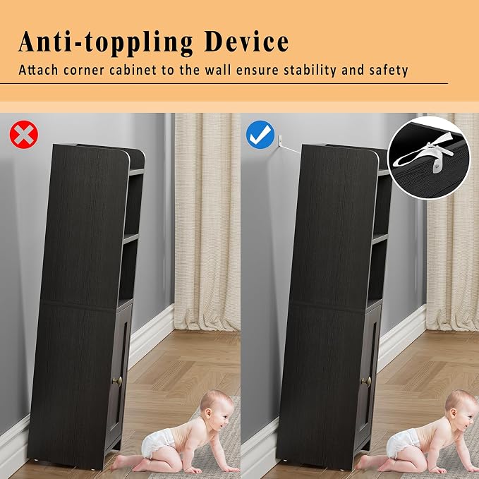 Lomojo Small Bathroom Storage Cabinet Corner, 7.87"Dx7.87"W x31.5"H (Black) - Image 5