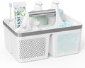 BYUNER Plastic Shower Caddy Dorm: Portable Bathroom Caddy Organizer with Handle and Holes, Cleaning Basket, Hard Shower Basket Storage Tote for Toiletry, College Dorm Room Essentials White/Silver by MakesYourHomeMoreOrganized