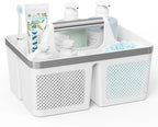 BYUNER Plastic Shower Caddy Dorm: Portable Bathroom Caddy Organizer with Handle and Holes, Cleaning Basket, Hard Shower Basket Storage Tote for Toiletry, College Dorm Room Essentials White/Silver by MakesYourHomeMoreOrganized