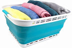 SAMMART 42L (11 Gallons) Collapsible Plastic Laundry Basket - Foldable Pop Up Storage Container/Organizer - Portable Washing Tub - Space Saving Hamper/Basket (White/Ceramic Blue) - Image 5