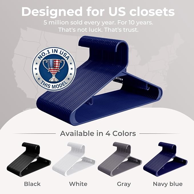 HOUSE DAY Blue Plastic Hangers 60 Pack, Slim Space-Saving Clothes Hangers - Image 9