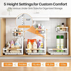 PXRACK Under Sink Organizer, Adjustable Height, 2 Tier Pull Out Under Cabinet Organizer, Slide Out Thickened Metal Under Sink Storage for Kitchen Bathroom Laundry Pantry Cabinet, White, Small-2-Pack - Image 5