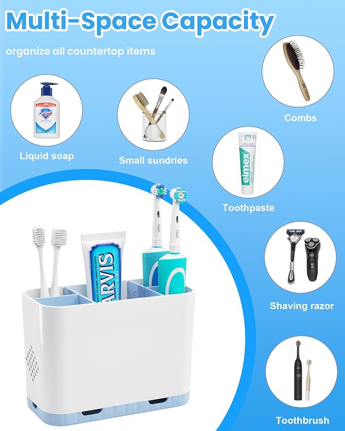 Toothbrush and Toothpaste Holders for Bathrooms Countertop - Detachable 5 Slots Kids Electric Toothbrush Holders Set Wall Mounted with Removable Dividers for Bathroom Decor and Accessories Organizer - Image 9
