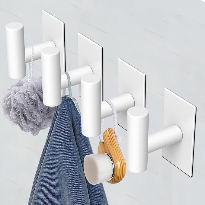 VAEHOLD Wall Towel Hooks, Heavy Duty Sticky Holder Waterproof Towel Hooks for Hanging Coat, Clothes, Closet Hook Wall Mount for Kitchen (White, 6 Pack) - Image 6