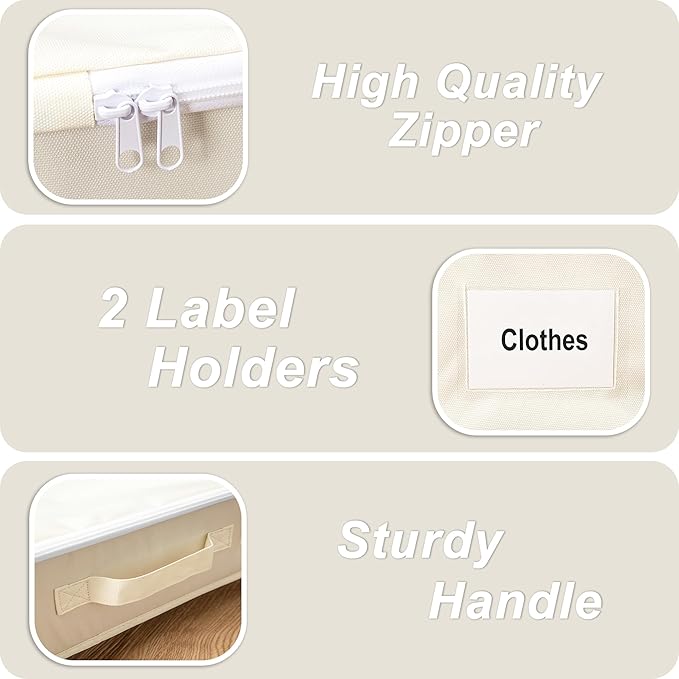 Vincona Under Bed Storage with Wheels, 2 Pack Under Bed Storage Containers with Label Holders for Clothes, Shoes and Blankets, Rolling Underbed Shoe Organizer with Cover, Beige (30.71x15.7x7.28 in) - Image 5