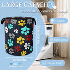 Colourful Paw Prints Laundry Basket Collapsible Laundry Hamper with Handle, Oxford Clothes Storage Bin for Bathroom Bedroom Room Decor 16" X 20.8" - Image 2