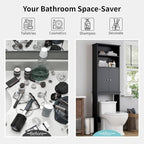 Shintenchi Over the Toilet Storage Cabinet, Bathroom Above the Toilet Rack, Bathroom Adjustable Shelf Organizer with Open Bottom Bar and Anti-Tip Device, Black - Image 6