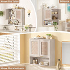 LEYAOYAO Rattan Bathroom Wall Storage Cabinet, Boho Medicine Cabinet - Image 9