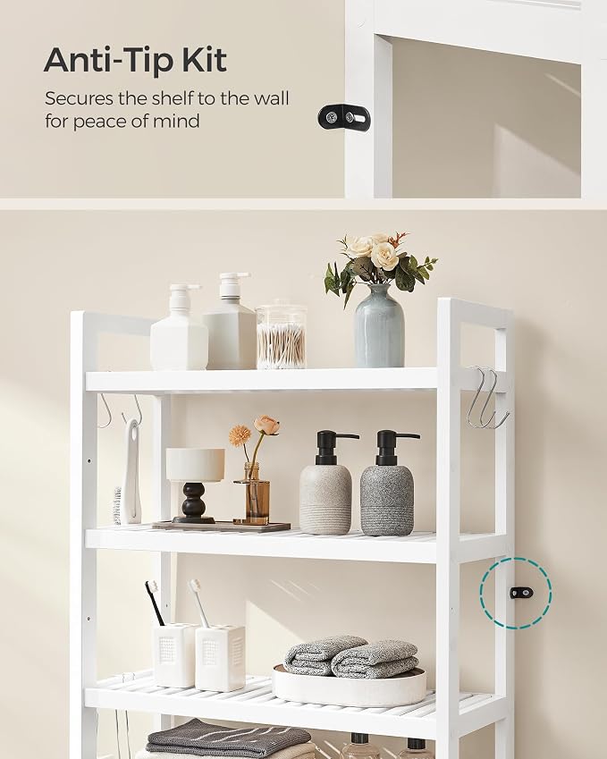 SONGMICS 4-Tier Bamboo Over The Toilet Storage, Adjustable Shelf, 72.8''H - Image 6
