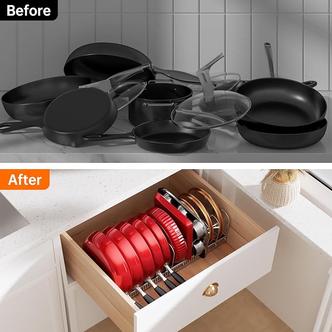 MUDEELA Expandable Pot Pan Lid Organizers inside Cabinet, 12 Divider-Silver - Image 7