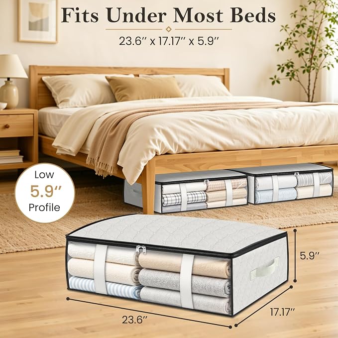 StorageRight Under Bed Storage Bags, 8 Pack, 40L, White | Breathable Non-Woven Fabric with a Clear Window and Zippered Top for Clothes, Comforters, Blankets and Seasonal Storage - Image 2
