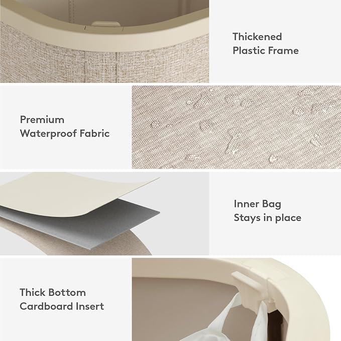 Lifewit 145L Large Laundry Basket with Lid, Laundry Hamper with Plastic Handles and Removable Bag, Foldable Tall Dirty Clothes Hampers for Laundry for Laundry Room, Bedroom, Bathroom, Dorm, Beige - Image 6
