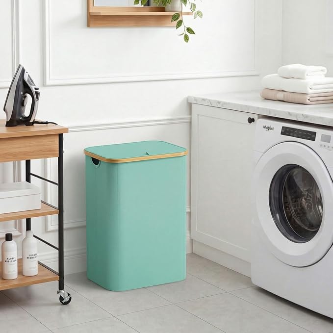 Lifewit 80L Large Laundry Basket with Lid, Removable Bags, Sage Green - Image 2