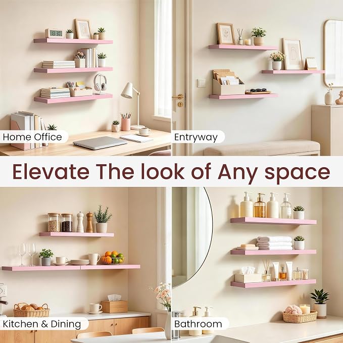 BAYKA Pink Floating Shelves 22.5in, Set of 2, Wall Mounted for Wall Decor - Image 7