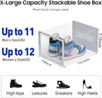 eWonLife Large Shoe Organizer Storage Box with Magnetic Door,12 Pack Clear Plastic Stackable Sneaker Containers for Closet, Connect Left and Right Shoe Box for Entryway, Drop Front, Under Bed (Grey) - Image 4