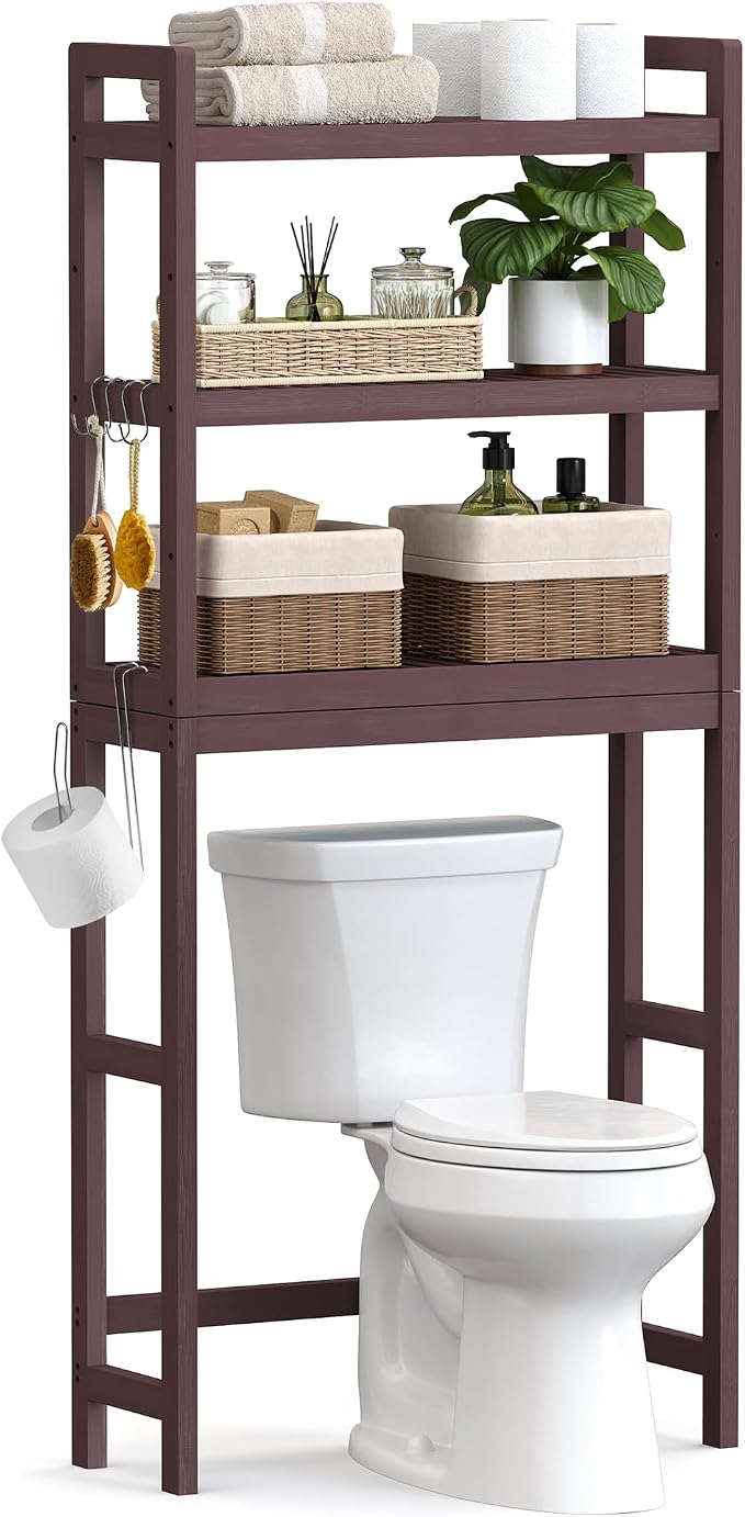 SONGMICS 3-Tier Bamboo Over The Toilet Storage, Adjustable Shelf, 66.9''H by Unknown