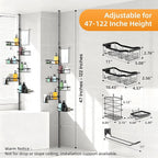 Shower Caddy Corner, 6 Tier Tension Pole Rod Bathroom Organizer Shelves, Adjustable Bathtub Shampoo Stand Rack with Towel Rack 2 Holders for Inside Shower Storage, 47-122 Inch, Black - Image 2